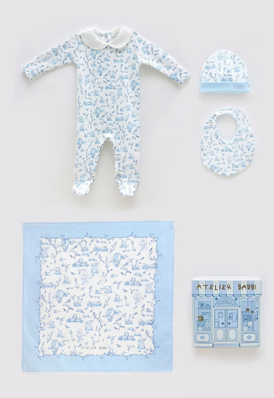 4-Piece Newborn Set – Toile De Jouy / Blue